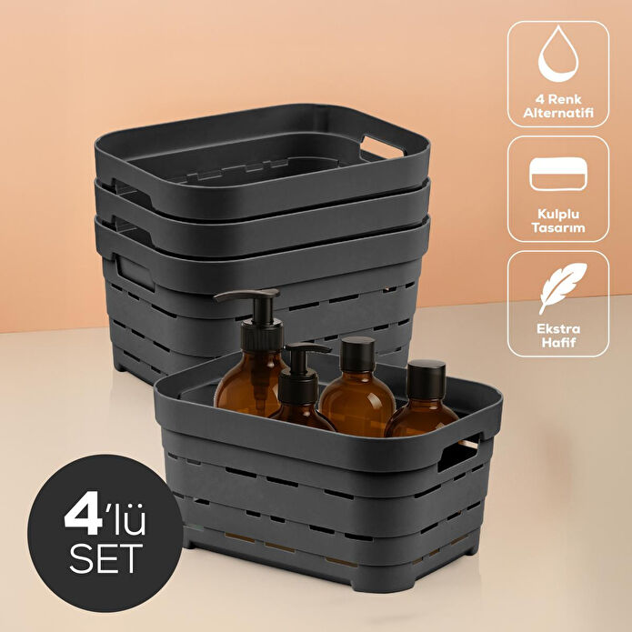 Vienev 4'lü 3,8 Litre Delikli Saklama Kutusu Antrasit