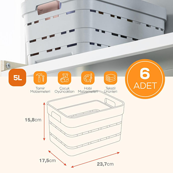 Vienev 6'lı 5 Litre Delikli Saklama Kutusu Antrasit