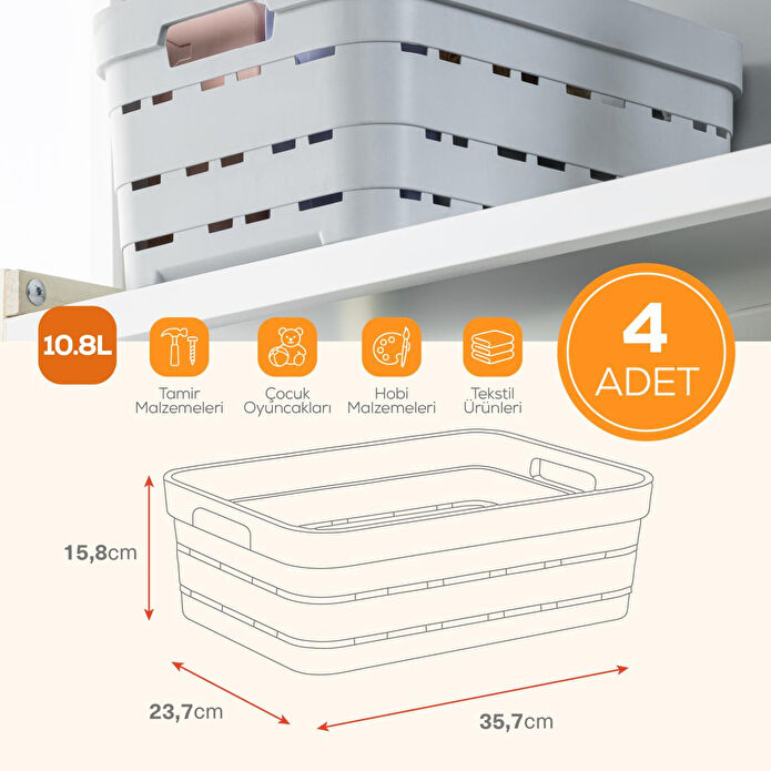 Vienev 4'lü 10,8 Litre Delikli Saklama Kutusu Antrasit