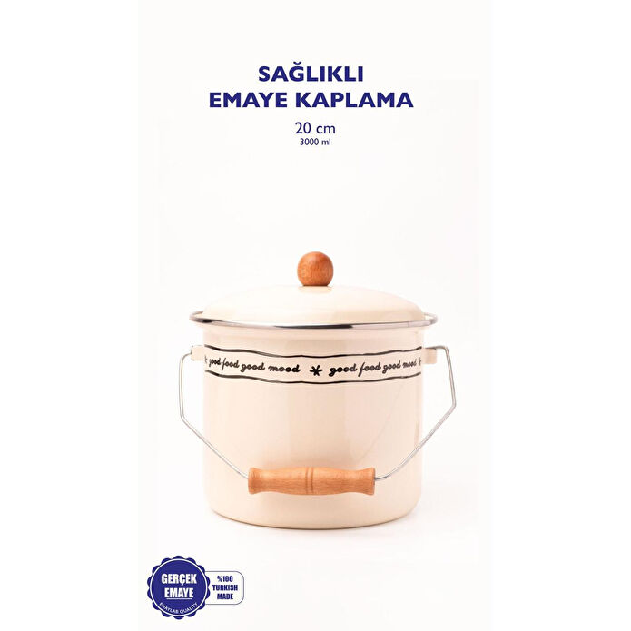 Emaylab Mood Ahşap Detaylı Emaye Yoğurt/bakliyat Bakracı(20cm-3 Litre-tüm Ocaklarla Uyumlu)