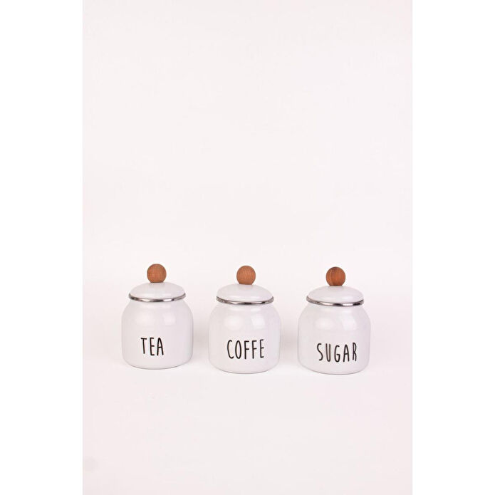 Emaylab Motto Tea Coffee Sugar 3lü Emaye Baharatlık Seti