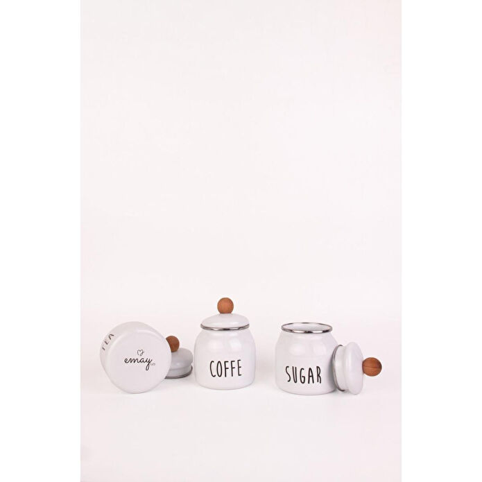 Emaylab Motto Tea Coffee Sugar 3lü Emaye Baharatlık Seti