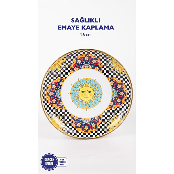 Emaylab Mısharu 26 Cm Dekoratif Emaye Tepsi / Servis Sunum Tabağı