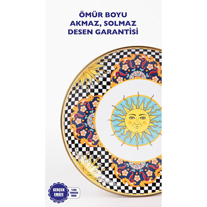 Emaylab Mısharu 26 Cm Dekoratif Emaye Tepsi / Servis Sunum Tabağı