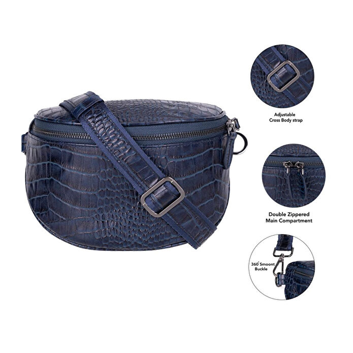 Bloominbag Alora Scarlet Heat Croc Lacivert Deri Bel Çantası