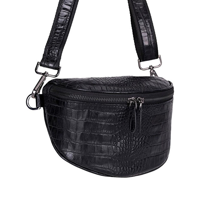 Bloominbag Alora Noir Croc Siyah Deri Bel Çantası