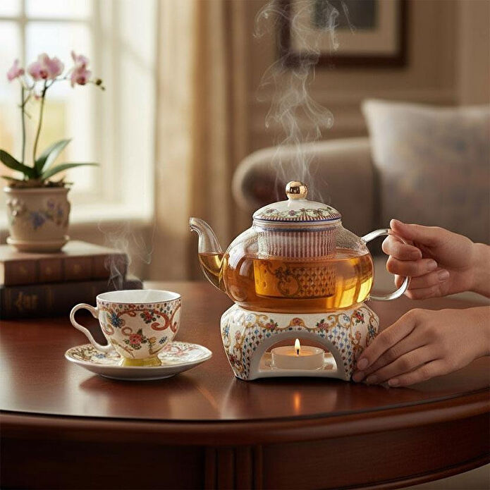 Lucky Art Fiora Bone Isiticili Cam Demlik