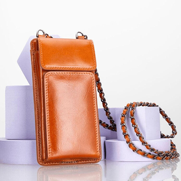 Bloominbag Bloomcross Cognac Tan Hakiki Deri Cüzdan & Telefon Çantası