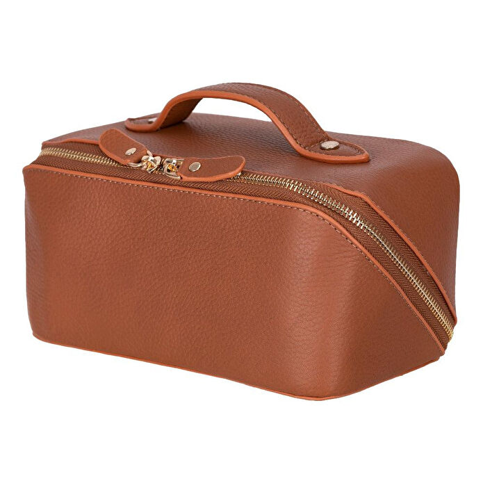 Bloominbag Ella Terra Caramel Brown Hakiki Deri Makyaj & Seyahat Çantası