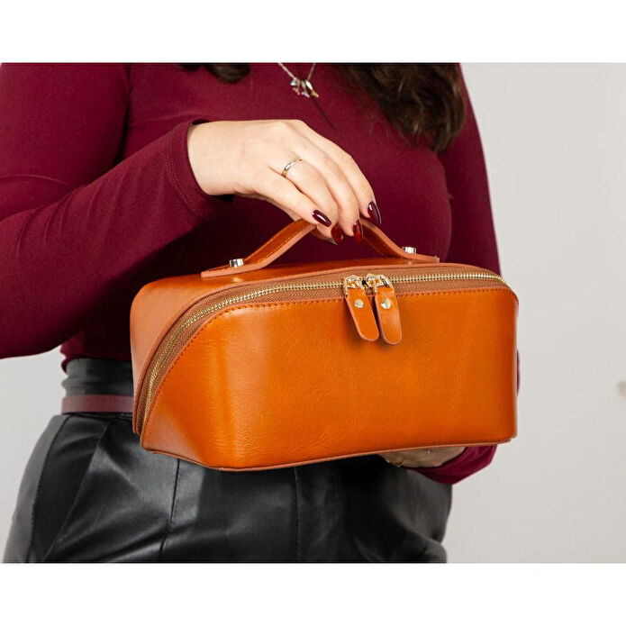 Bloominbag Ella Terra Cognac Hakiki Deri Makyaj & Seyahat Çantası
