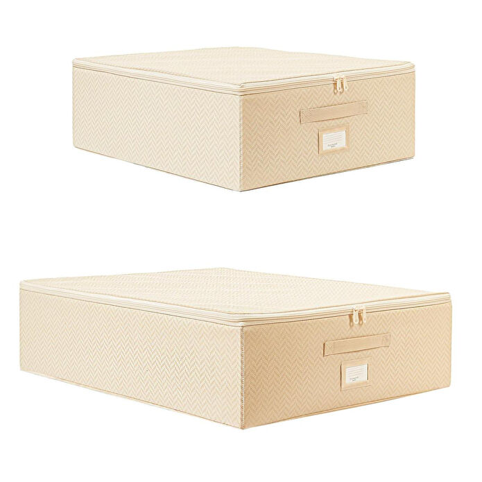 Ocean Home Textile 2'li Bej Balıksırtı Destekli Hurç Set 45 X 55 X 18 + 55 X 70 X 18 Cm