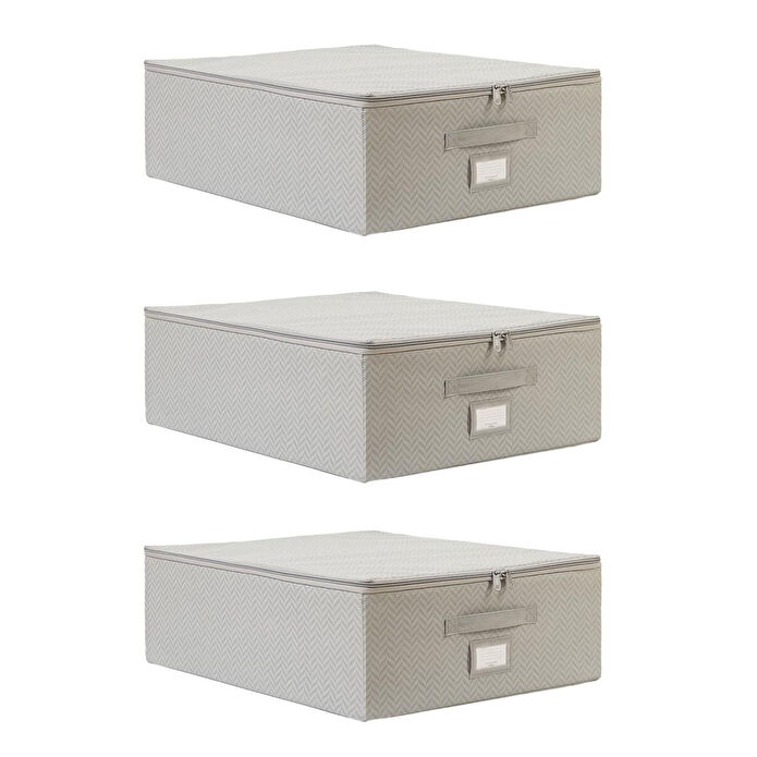 Ocean Home Textile 3'lü Orta Boy Gri Balıksırtı Destekli Hurç Set 45 X 55 X 18 Cm