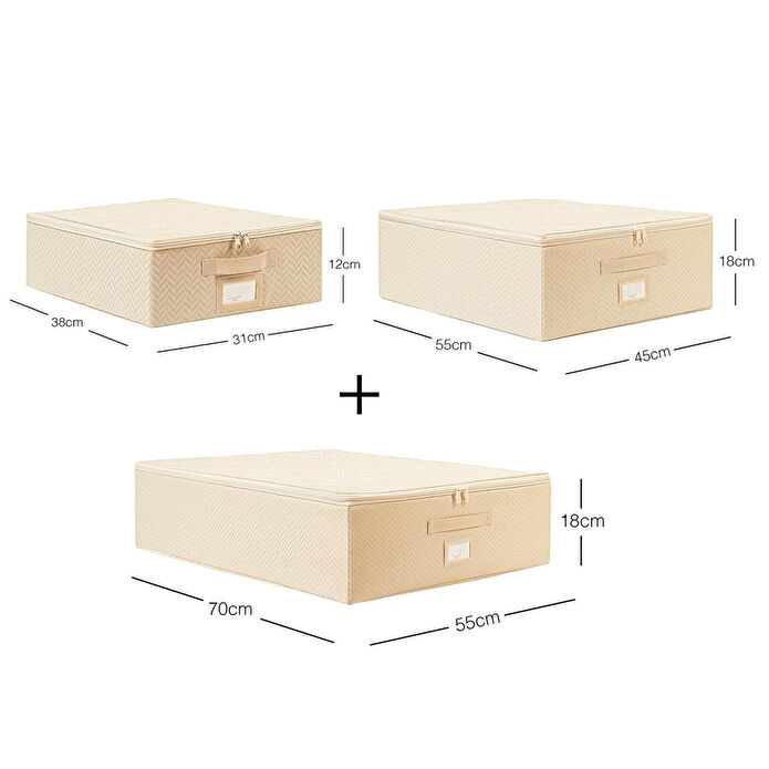 Ocean Home Textile 3'lü Bej Balıksırtı Destekli Hurç Set 31 X 38 X 12 + 45 X 55 X 18 + 55 X 70 X 18 Cm