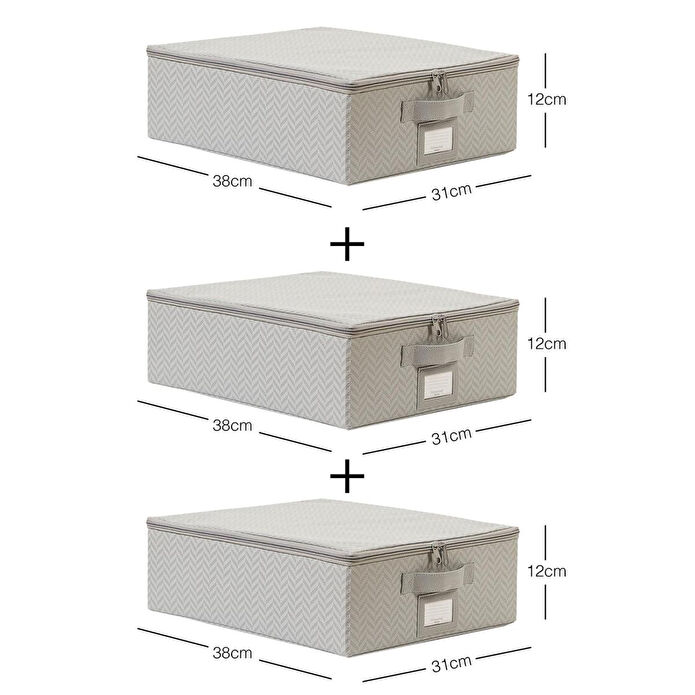 Ocean Home Textile 3'lü Küçük Boy Gri Balıksırtı Destekli Hurç Set 31 X 38 X 12 Cm