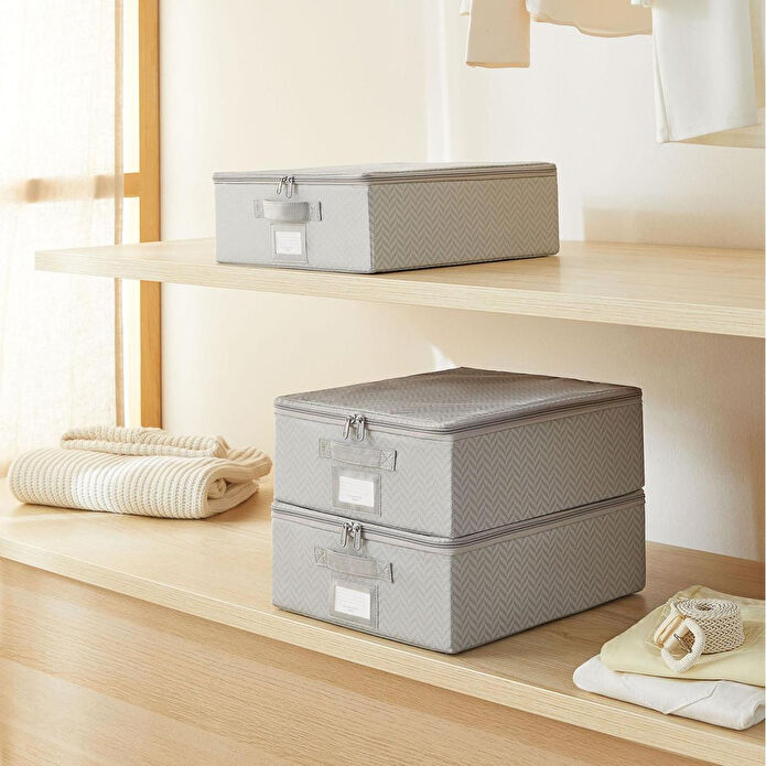 Ocean Home Textile 3'lü Küçük Boy Gri Balıksırtı Destekli Hurç Set 31 X 38 X 12 Cm