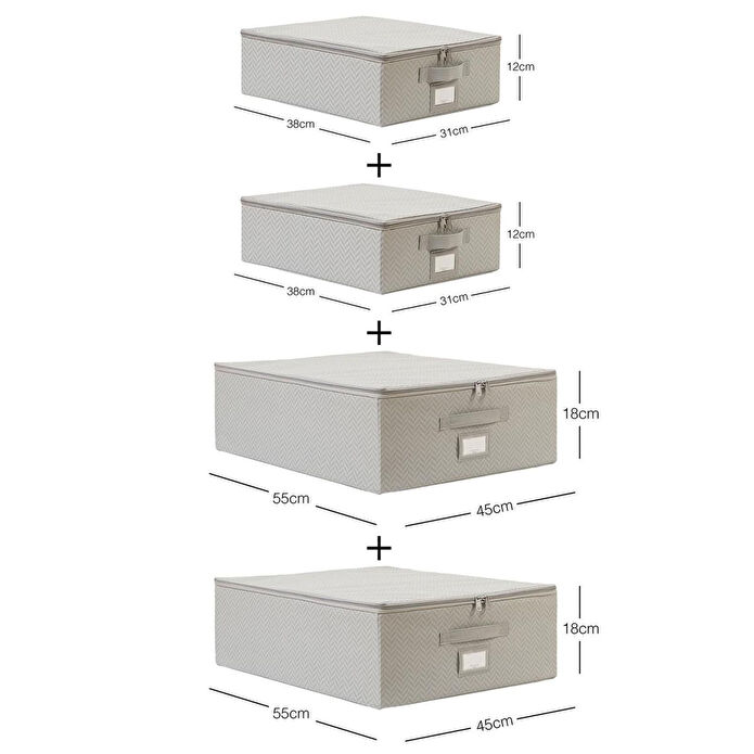 Ocean Home Textile 4'lü Gri Balıksırtı Destekli Hurç Set 2 Adet 31 X 38 X 12 + 45 X 55 X 18 Cm