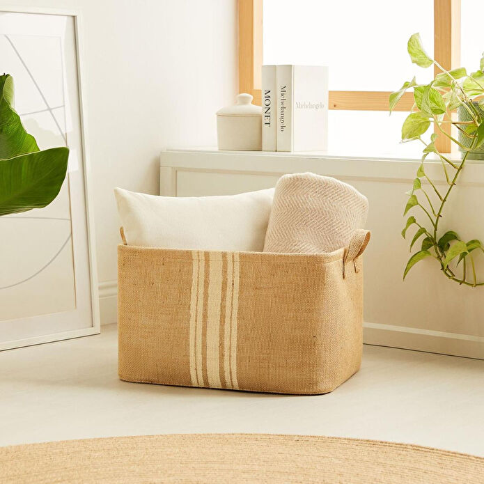 Ocean Home Textile Çizgili Jüt Sepet 42 X 31 X 25 Cm