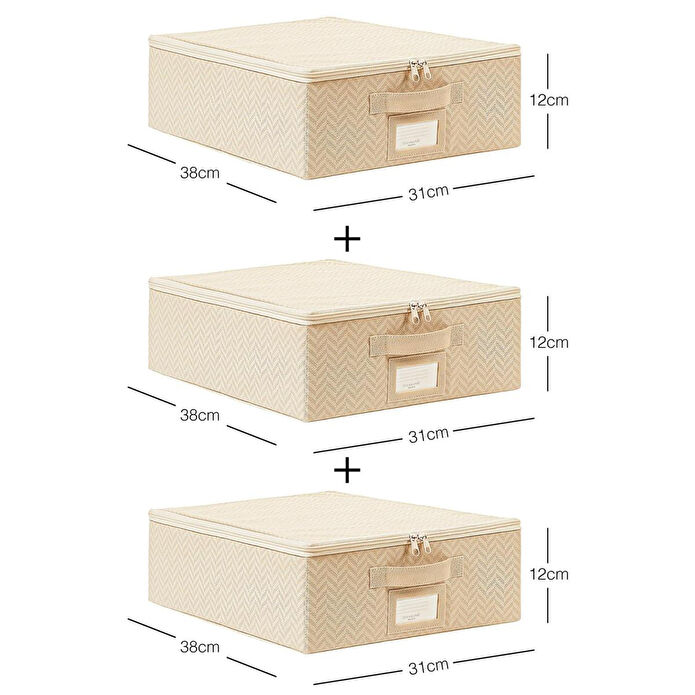 Ocean Home Textile 3'lü Küçük Boy Bej Balıksırtı Destekli Hurç Set 31 X 38 X 12 Cm