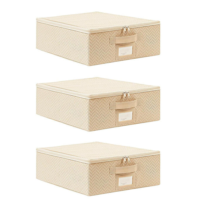 Ocean Home Textile 3'lü Küçük Boy Bej Balıksırtı Destekli Hurç Set 31 X 38 X 12 Cm