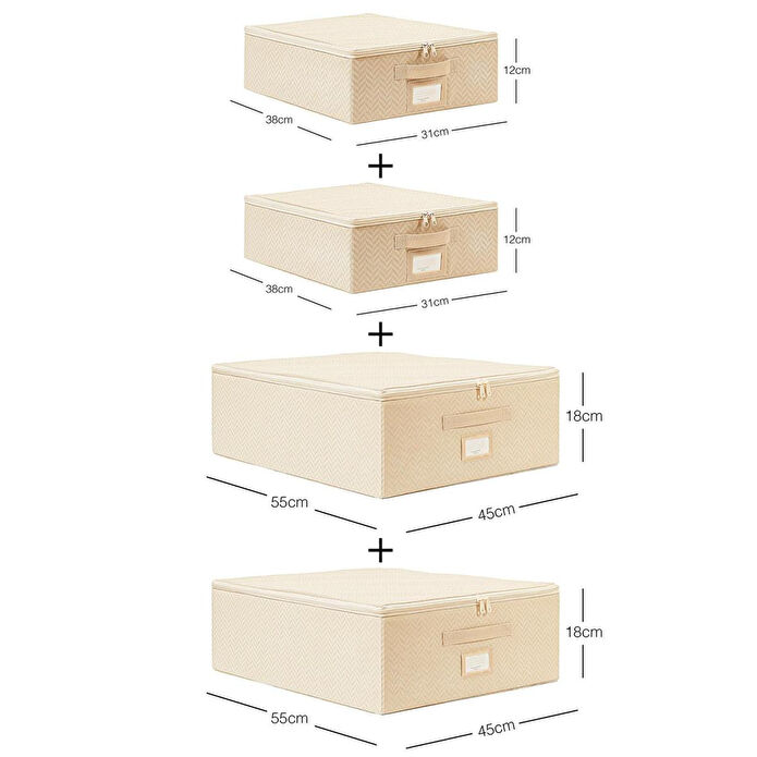 Ocean Home Textile 4'lü Bej Balıksırtı Destekli Hurç Set 2 Adet 31 X 38 X 12 + 45 X 55 X 18 Cm