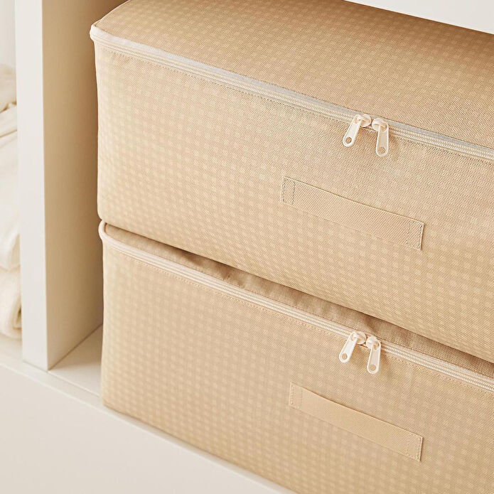 Home Wave 4'lü Büyük Boy Bej Pötikare Baza Altı Hurç Set 62 X 46 X 22 Cm