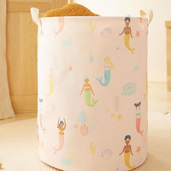 Home Wave Çocuk Odası Deniz Kızı Desenli Oyuncak Sepeti 33 X 40 Cm