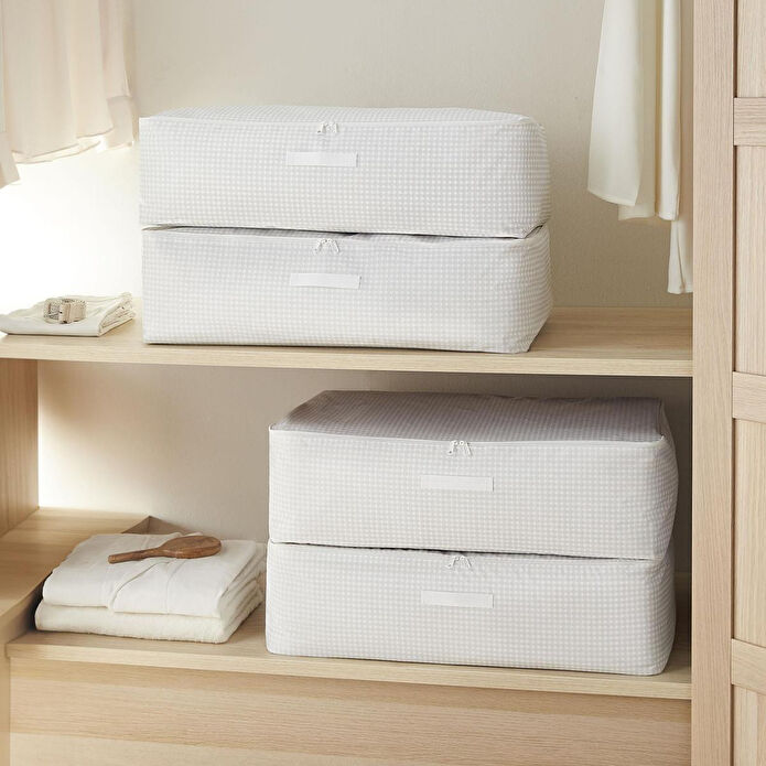 Home Wave 4'lü Mega Boy Gri Pötikare Baza Altı Hurç Set 74 X 46 X 22 Cm