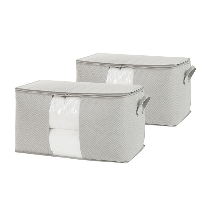 Ocean Home Textile 2'li Mega Boy Pvc Pencereli Gri Balıksırtı Hurç Set 75 X 40 X 40 Cm