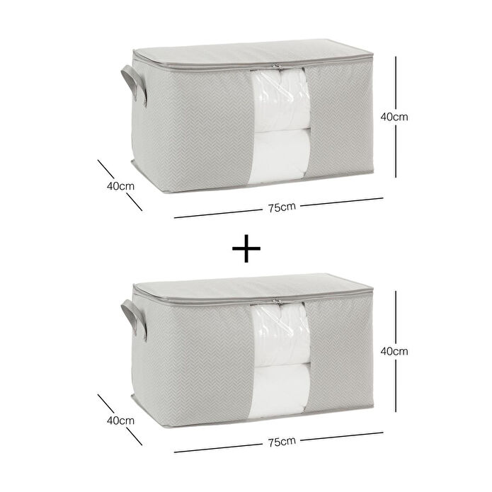 Ocean Home Textile 2'li Mega Boy Pvc Pencereli Gri Balıksırtı Hurç Set 75 X 40 X 40 Cm