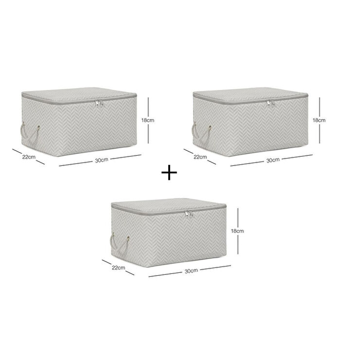 Ocean Home Textile 3'lü Küçük Boy Gri Balıksırtı Hurç Set 30 X 22 X 18 Cm