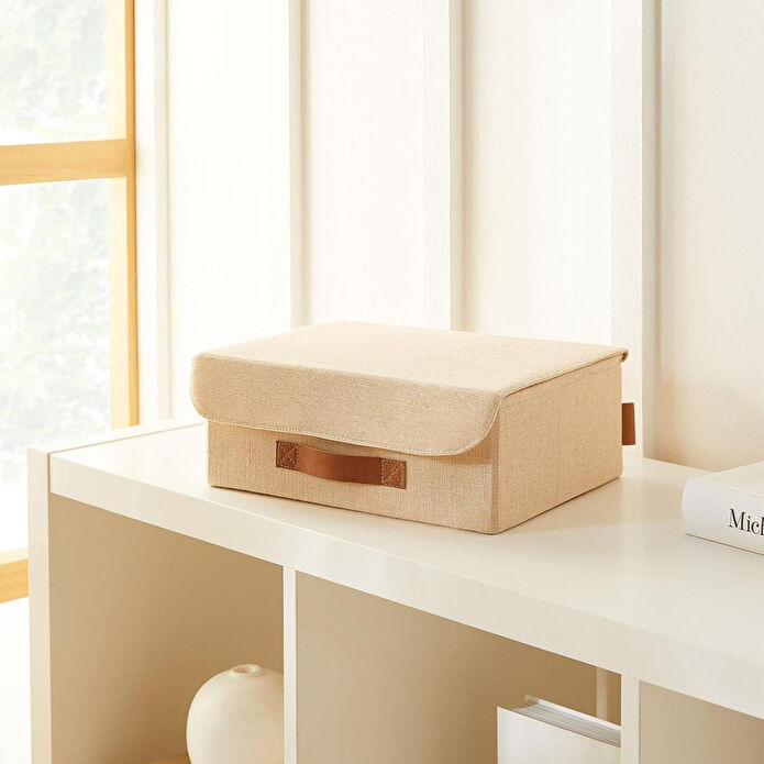 Ocean Home Textile Çekmece İçi Jüt Keten Kumaş Kapaklı Kutu 30 X 23 X 11 Cm