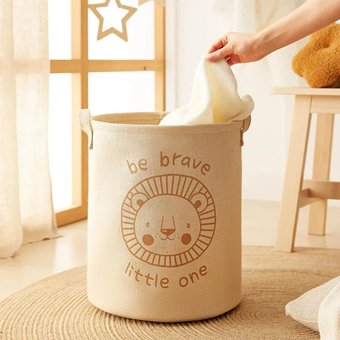 Ocean Home Textile Çocuk Odası Sevimli Aslan Jüt Keten Kumaş Oyuncak Sepeti 33 X 40 Cm