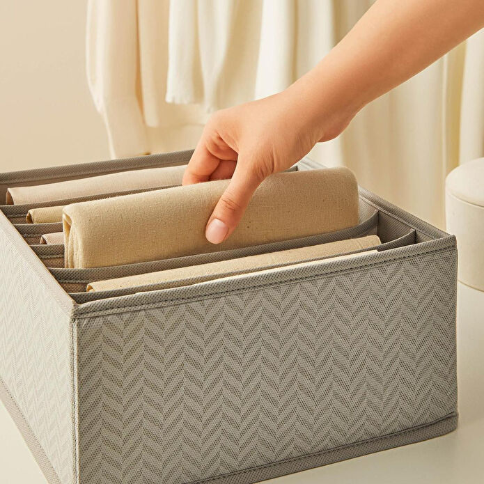 Ocean Home Textile 3'lü Bölmeli Gri Balıksırtı Çekmece İçi Düzenleyici Kutu Set