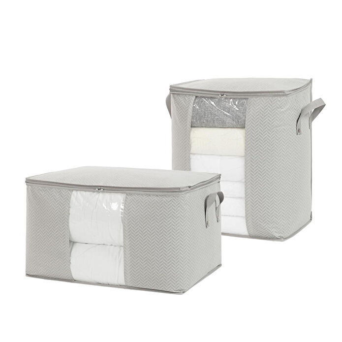 Ocean Home Textile 2'li Pvc Pencereli Gri Balıksırtı Hurç Set 1 Adet 45 X 30 X 50 / 1 Adet 60 X 43 X 35 Cm