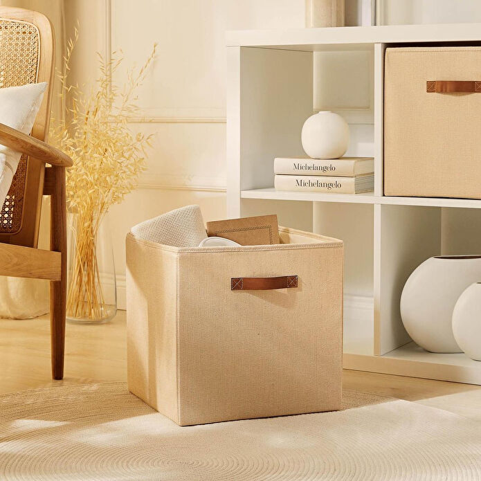 Ocean Home Textile Jüt Keten Kumaş Kutu 33 X 30 X 33 Cm
