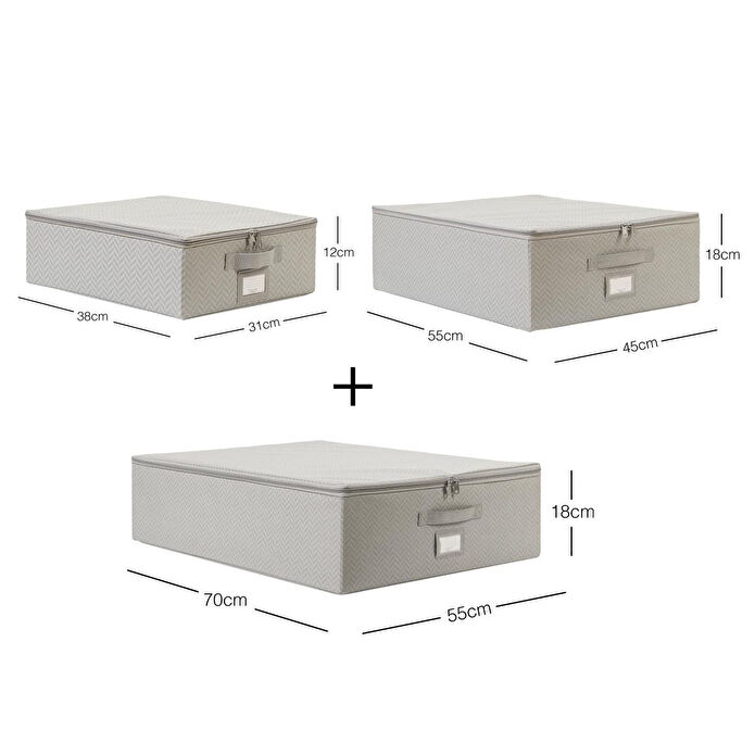 Ocean Home Textile 3'lü Gri Balıksırtı Destekli Hurç Set 31 X 38 X 12 + 45 X 55 X 18 + 55 X 70 X 18 Cm