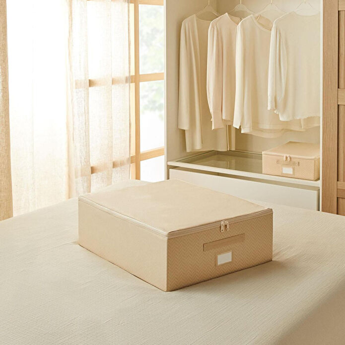 Ocean Home Textile Orta Boy Bej Balıksırtı Destekli Kutu Hurç 45 X 55 X 18 Cm