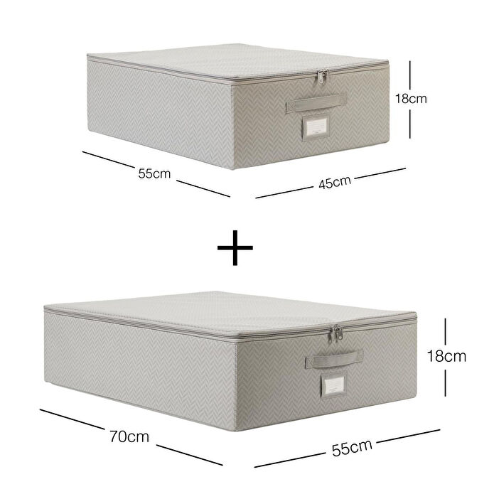 Ocean Home Textile 2'li Gri Balıksırtı Destekli Hurç Set 45 X 55 X 18 + 55 X 70 X 18 Cm