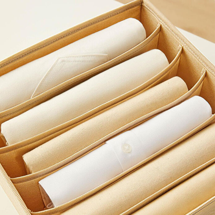 Ocean Home Textile 2'li 6 Bölmeli Bej Balıksırtı Desenli Çekmece İçi Düzenleyici Kutu Set 28 X 28 X 13 Cm