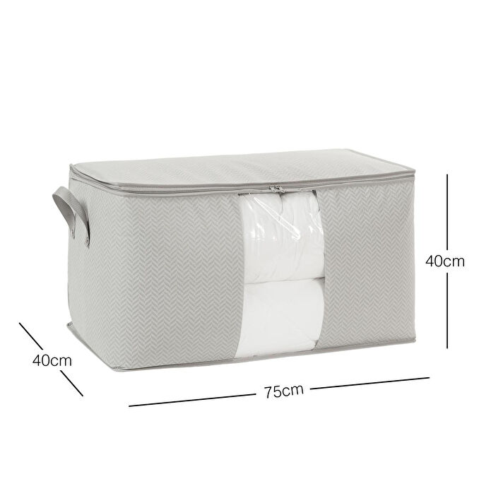 Ocean Home Textile Mega Boy Pvc Pencereli Gri Balıksırtı Hurç 75 X 40 X 40 Cm