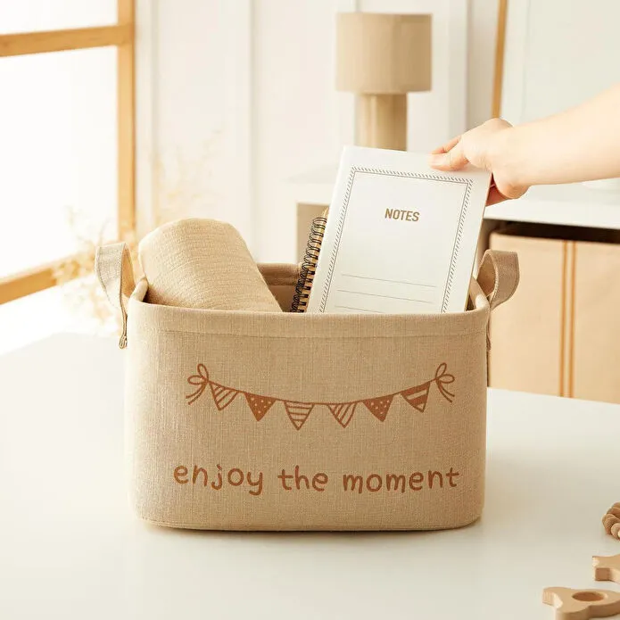 Ocean Home Textile 2'li Çocuk Odası Jüt Keten Kumaş Sepet Set 1 Adet 24 X 17 X 14 / 1 Adet 30 X 21 X 18 Cm