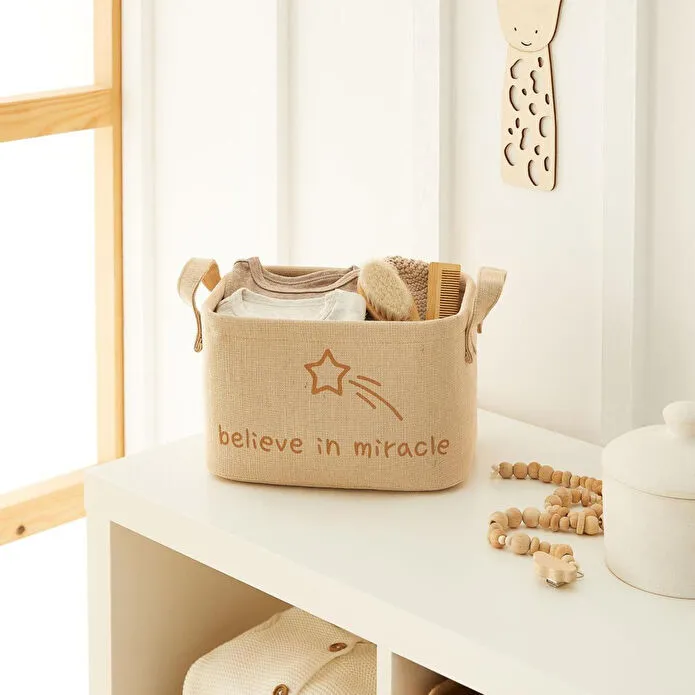 Ocean Home Textile 2'li Çocuk Odası Jüt Keten Kumaş Sepet Set 1 Adet 24 X 17 X 14 / 1 Adet 30 X 21 X 18 Cm