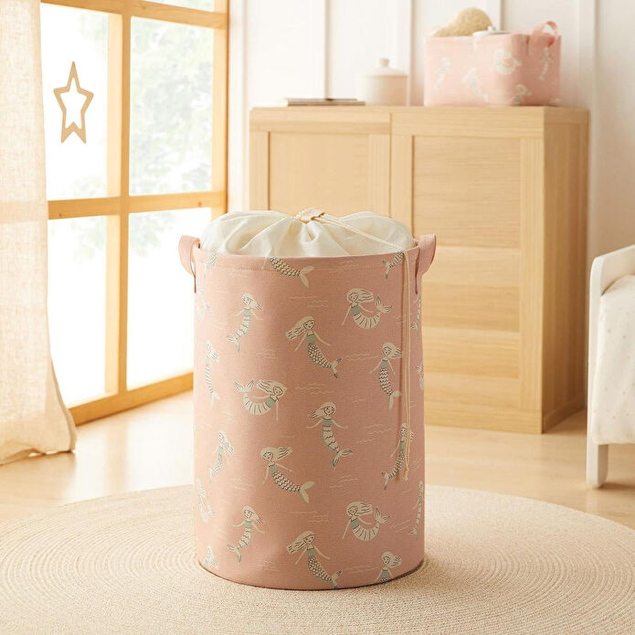 Ocean Home Textile Çocuk Odası Ağzı Büzgülü Deniz Kızı Oyuncak Sepeti 36 X 50 Cm