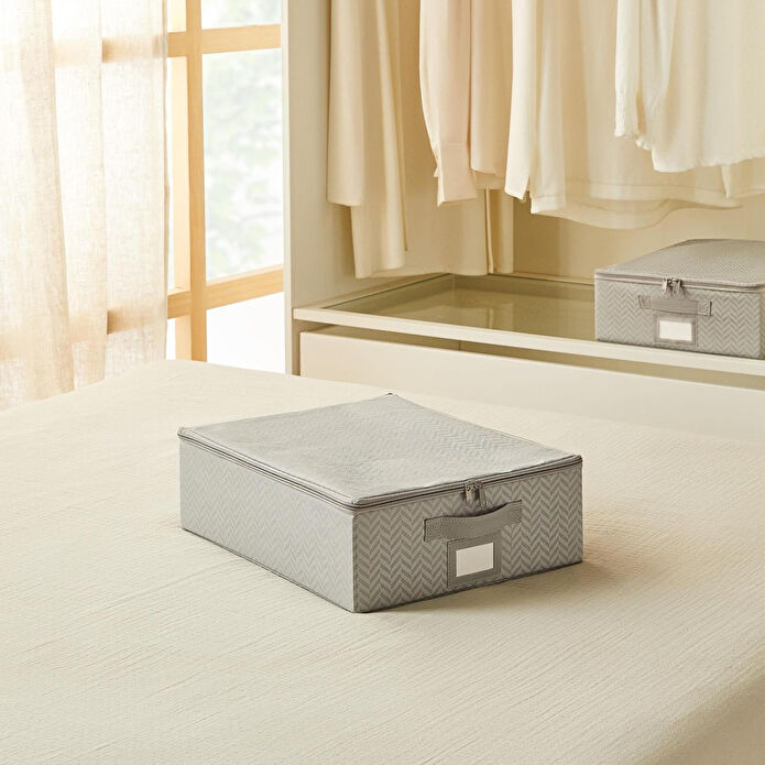 Ocean Home Textile Küçük Boy Gri Balıksırtı Destekli Kutu Hurç 31 X 38 X 12 Cm