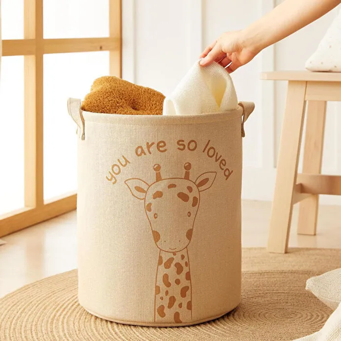 Ocean Home Textile 2'li Çocuk Odası Sevimli Hayvanlar Çocuk Odası Jüt Keten Kumaş Oyuncak Sepet Seti 33 X 40 Cm