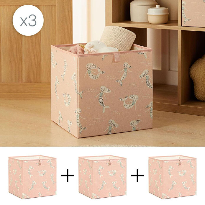 Ocean Home Textile 3'lü Çocuk Odası Deniz Kızı Kutu Set 33 X 30 X 33 Cm