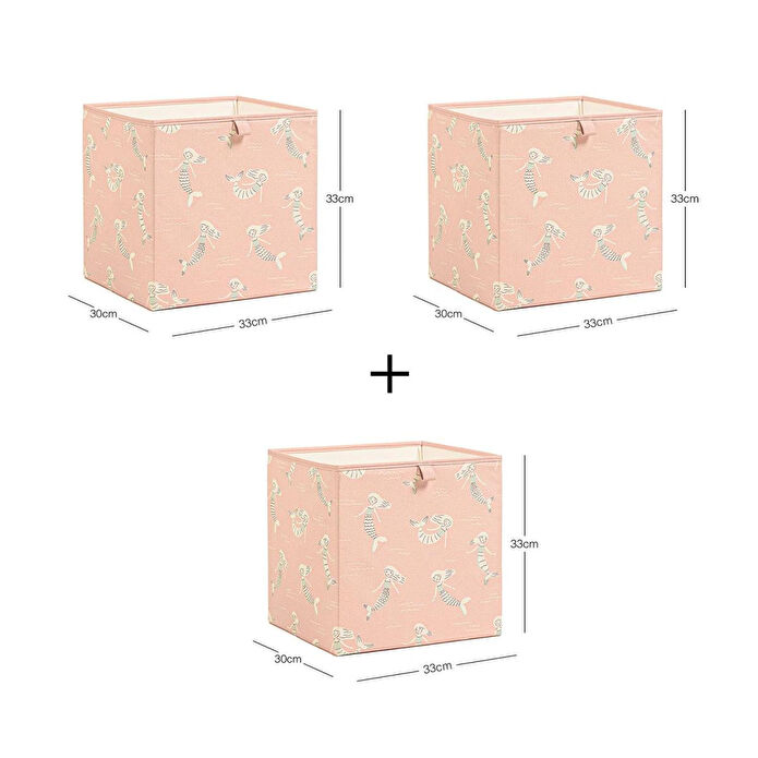 Ocean Home Textile 3'lü Çocuk Odası Deniz Kızı Kutu Set 33 X 30 X 33 Cm