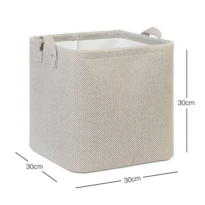 Ocean Home Textile Bej Renk Dokulu Kumaş Sepet 30 X 30 X 30 Cm