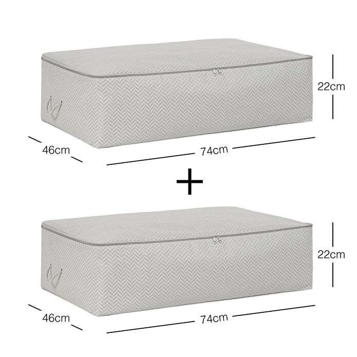 Ocean Home Textile 2'li Mega Boy Gri Balıksırtı Baza Altı Hurç Set 74 X 46 X 22 Cm