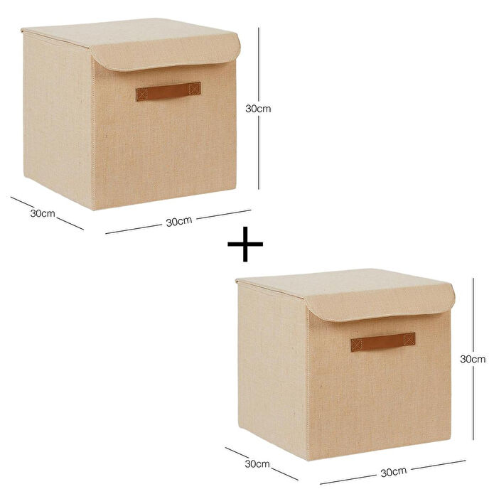 Ocean Home Textile 2'li Jüt Keten Kumaş Kutu Set 30 X 30 X 30 Cm